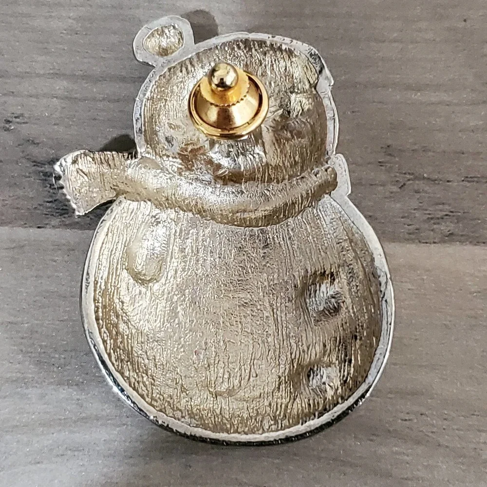 Christmas Snowman with Rhinestone Accents and Mistletoe Brooch